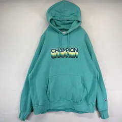 古着 チャンピオン Champion パーカー リバースウィーブ ロゴプリント エメラルドグリーン 大きいサイズ 2XL  水色系 メンズ