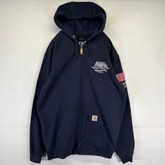 古着 カーハート Carhartt パーカー フルジップ スウェット 企業ロゴ ワンポイントロゴ ワッペン M  ネイビー系 メンズ