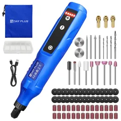 【在庫セール】DayPlus ミニルーター 充電式 リューター 5段変速 最高18000rpm USB充電 照明ライト付き 80アクセサリ付き多機能ツール 小型 軽量 DIY工具セット 研磨/彫刻/切削/穴あけ/汚れ落とし/錆落とし/切断/つや出し 日本語取扱