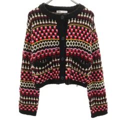 ZARA ザラ 総柄 長袖 ニットカーディガン M マルチ レディース 古着