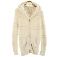 gelato pique ジェラートピケ ボーダー柄 長袖 ルームウェア F ホワイト系 ふわもこ ジップパーカー レディース 古着