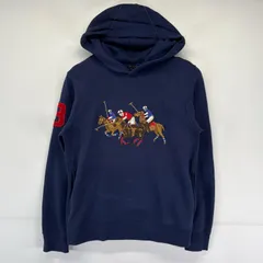 古着 ポロ・ラルフローレン POLO RALPH LAUREN パーカー トレーナー ビックポニー刺繍 フーディー L  ネイビー ボーイズ