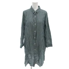 ゴールデンベア GOLDEN BEAR 美品 シャツワンピース M 黒 ブラック ストライプ柄 シャツカラー ロング丈 長袖 467J3303 /HW ■ECF001