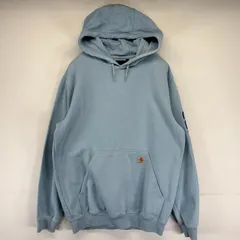 古着 カーハート Carhartt パーカー プルオーバー  スウェット スリーブロゴ ルーズフィット M  水色 メンズ