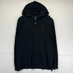 古着 ポロバイラルフローレン Polo by Ralph Lauren 長袖 ポロシャツ 鹿子生地 フーディー ワンポイントロゴ刺繍 L  ブラック メンズ