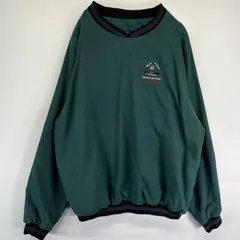 古着 80's/80年代 ヴィンテージ ホロウェイ Holloway ナイロンジャケット ナイロンプルオーバー Vネック 刺繍 大きいサイズ XL  グリーン系 メンズ