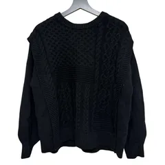  GLOBAL WORK（グローバルワーク） パッチワークケーブルニット レイヤード風 ブラック メンズカジュアル 大学生【DD137】