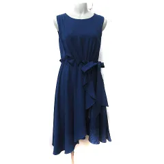 アクシーズファム axes femme ワンピース ひざ丈 ノースリーブ 切替 レース M 紺 ネイビー /YI