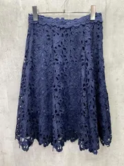 美品 PROPORTION BODY DRESSING プロポーションボディドレッシング メッシュ フラワーレース フレア スカート size3/ネイビー  ■◆ レディース
