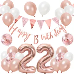 【新着商品】誕生日 バルーン 風船セット 飾り付け 22歳 happy birthday ガーランド バースデー 飾り 大きい数字 ハッピーバースデー 紙吹雪風船 パーティー プレゼント サプライズ 大人 女の子 ローズゴールド