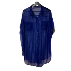 B086 RIDDLEMMA（リドレマ）シアーシャツ（オーガンジーシャツ）オーバーサイズ 半袖ボタンダウンシャツ ブルー