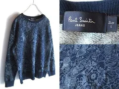 Paul Smith JEANS ポールスミス ジーンズ レザーロゴワッペン フルーツ/キノコ/ピエロ/スカル 総柄 インディゴ スウェット トレーナー S 藍