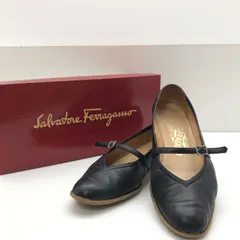 【箱付き】Salvatore Ferragamo フラットシューズ ブラック ストラップ付き レザー 24cm サルヴァトーレフェラガモ SGKY26-0562