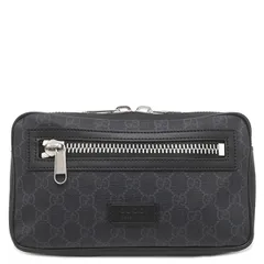 グッチ GUCCI ボディバッグ ソフト ベルトバッグ GGスプリームキャンバス ブラック シルバー金具 ウェブライン ウエストバッグ  474293【中古】