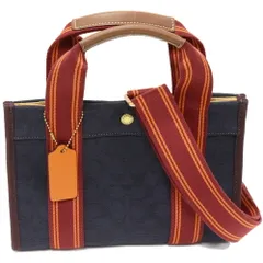 コーチ ハンドトートバッグ ショルダーバッグ シグネチャー スピン トート27 シグネチャージャカードxレザー ネイビー 2WAY C8635