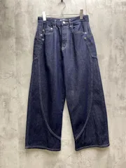 美品 UNE MANSION ユヌマンション 低身長 ウェーブバルーンウォッシュドユニークサイドポケットデニム ワイドパンツ 韓国 sizeM(short)/濃紺 ■■レディース