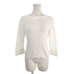 自由区 オンワード樫山 ニット セーター 38 白 ホワイト 七分袖 ボートネック /AH37 ■GY58