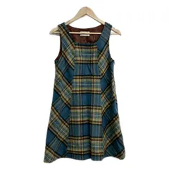 JOCOMOMOLA(ホコモモラ) ワンピース サイズ40 XL レディース - ブルー×カーキ×マルチ クルーネック/ノースリーブ/ひざ丈/チェック柄