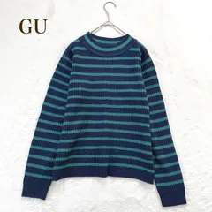 GU ジーユー　ニットプルオーバー クルーネック（L） ボーダー柄　総柄　冬素材