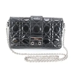 美品 クリスチャンディオール カナージュ ニューロック チェーン ショルダー ウォレット レザー 長財布 黒 レディース MEE DM46-3【中古】