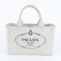 美品 プラダ カナパ デニム ハンドバッグ トート グレー レディース RUE DM38-6【中古】