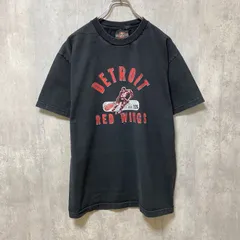 古着 used　NHL DETROIT RED WINGS　半袖プリントTシャツ　アイスホッケー　黒　ブラック　デザイン　Lサイズ【値引き交渉OK！】