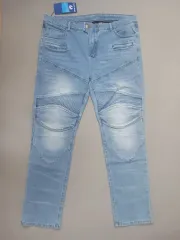 新品 38 ウールパンツ ブルーウォッシュ バイカージーンズ デニム バルマン スタイル