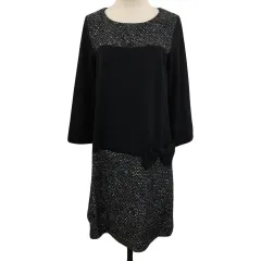 ギャラリービスコンティ GALLERY VISCONTI ワンピース フレア Ａライン ミニ リボン 切替 総柄 長袖 3 黒 白 ブラック ホワイト