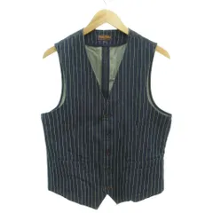 パープルアンドイエロー Purple & Yellow 美品 デニムベスト ストライプ柄 Vネック L 紺 ネイビー /YJ ■GY66