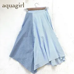 アクアガール フレアスカート　ロング丈（36） ストライプ柄　切り替え　アシンメトリー  コットン混