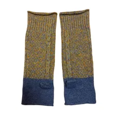 B086 ニット アームウォーマー スリット マスタードイエロー グレーミックスカラー