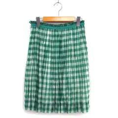イネド INED ギンガムチェック プリーツ スカート ひざ丈 ウール混 透け感 11 緑 グリーン /NT25