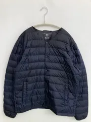UNIQLO ダウンジャケット/コート M ネイビー ナイロン 無地 ワンポイント ブランドロゴ キルティング ミドル丈 フードなし ボタン留め