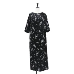 SHENERY シーナリー ワンピース ブラック 黒 サイズ:FREE | フロッキーフラワープリント ワンピース / ドレス | ハーフスリーブ ロング丈 クルーネック Iライン タック ジップ スリット | トップス【レディース】【中古】