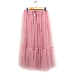 ザラ ZARA タグ付き チュール ティアード スカート ロング丈 リボン S ピンク /FT5