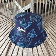 STUSSY / mask bucket hat size L-XL ステューシー　マスク　総柄　刺繍ロゴ　バケットハット　ストリート　スケーター　ユニセックス　帽子　ヒップホップ