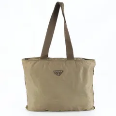 プラダ テスート ナイロン トライアングルロゴ カーキ トート バッグ ショルダー ビジネス 通勤 書類鞄 A4 メンズ EEM DK7-4【中古】