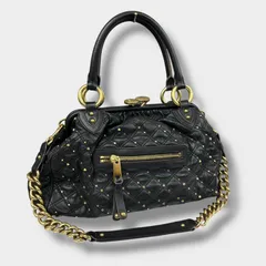 MARC JACOBS がま口キルティングハンドバッグ マークジェイコブス ブラック ショルダー ハンドバッグ レザー ゴールドチェーン