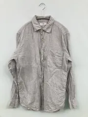 UNIQLO シャツ/ブラウス M グレー リネン・麻 無地 ミドル丈 長袖 レギュラーカラー