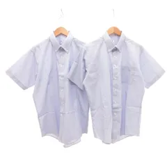 スーツセレクト SUIT SELECT 美品 2点セット シャツ ボタンダウン 長袖 チェック クロス織り 半袖 LL 白 ホワイト 青 ブルー /JS