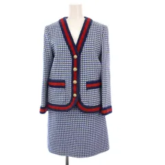 グッチ GUCCI スーツ ノーカラージャケット タイトスカート 千鳥格子 インターロッキングG 38 青 469282 475879 /KHのサムネイル