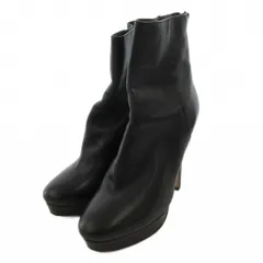 ジミーチュウ JIMMY CHOO ショートブーツ ハイヒール 厚底 ラウンドトゥ レザー 37.5 黒 ブラック /FF ■GY19