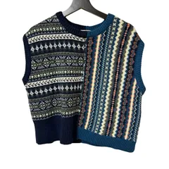 B086 BEAMS HEART（ビームス ハート）レディース フェアアイル柄 パッチワーク ニットベスト クレイジーパターン