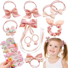 ヘアゴム 女の子 ヘアクリップ 子供 24点豪華セット ヘアアクセサリー 髪ゴム 髪留め 子供 おしゃれ 髪飾り カラフル かわいい 入学 お祝い 誕生日プレゼント(ピンク)