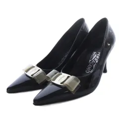 サルヴァトーレフェラガモ Salvatore Ferragamo パンプス ハイヒール ポインテッドトゥ クリアヴァラリボン エナメルレザー 4.5C ブラック 81732 /YO19