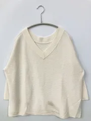 PLST ニット/セーター M アイボリー ウール・ニット 無地 ミドル丈 半端袖 Vネック