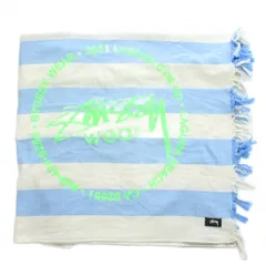 ステューシー STUSSY サーフドットビーチブランケット SURF DOT BEACH BLANKET ビーチマット ボーダー柄 タッセル ロゴ 水色 ライトブルー 白 ホワイト 138892 /XZ ■GY18のサムネイル