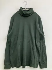 UNIQLO Tシャツ/カットソー L グリーン 無地 ミドル丈 長袖 タートルネック/ハイネック