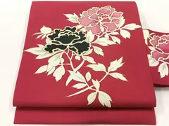 平和屋着物◎塩瀬　九寸名古屋帯　枝花文　金彩　正絹　逸品　AABF9780uk