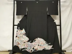 平和屋着物■豪華黒留袖　駒刺繍　蒔絵尾長鳥花文　正絹　逸品　CABC6096ev